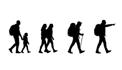 Family Group Hiking Silhouettes