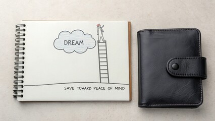 Wallet Next to Hand Drawn Illustration of Ladder Reaching Dream