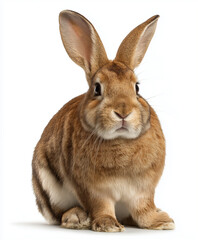 Obraz premium Brown rabbit sitting with fluffy fur isolated on white background.