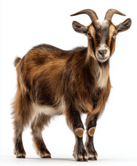 Fototapeta premium Goat standing proudly with a playful expression isolated on white background.