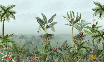 Fototapeta premium Tropical palm tree in the Jungle landscapes 