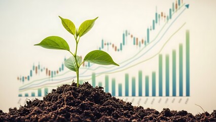 Growth concept with plant and stock market graph, investment success.