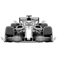 Fototapeta premium Formula Racing Car Front View – Black and White Vector Illustration