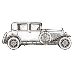 Fototapeta premium Vintage Luxury Car Line Art Illustration – Retro Antique Automobile Sketch