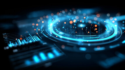 Interactive virtual data interface with digital analytics graphics in azure tones, data visualization concept, information dashboard design, business intelligence display, analytic