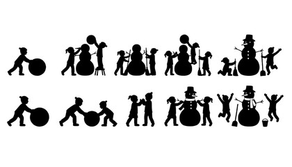 Kids Building Snowman Silhouettes Collection