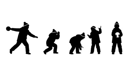 Kids Snowball Fight Vector Silhouettes