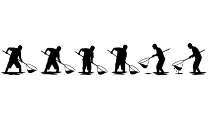 Fisherman Netting Fish Silhouette Set