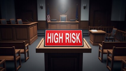 High Risk Sign in Courtroom - Legal and Financial Implications.