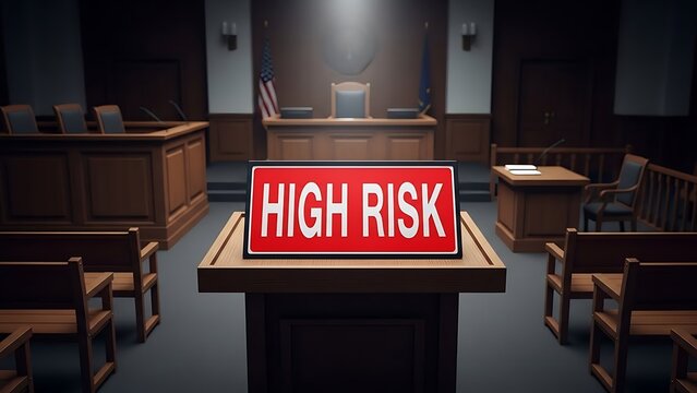 High Risk Sign in Courtroom - Legal and Financial Implications.
