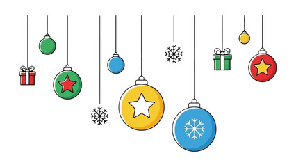 Festive Ornaments: A charming array of hanging ornaments and festive gift boxes, each with unique patterns, evokes the joy of the holiday season and invites a sense of warmth and cheer. 