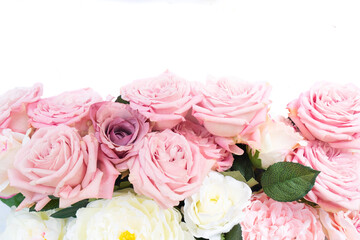 Soft pink rose with textures, Closeup of blush rose with gentle lighting and fine details, Macro shot capturing soft pastel pink petals against luminous white studio setting