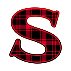Obraz premium Red Plaid Christmas Lowercase Letter S for holiday design.