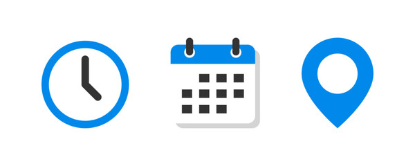 Time, Date and Location icon set
