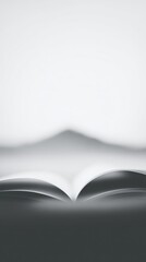 Open Book Simple Setting serene depicts open book resting table against clean white wall, evoking sense