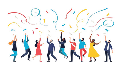 Fototapeta premium Confetti Celebration: Group of diverse people celebrate with confetti, illustrating concepts of celebration and happiness. 