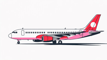 A stylized illustration of a commercial passenger aircraft in a minimalist design style