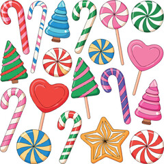 Obraz premium Colorful lollipops and candy set illustration for birthday celebration