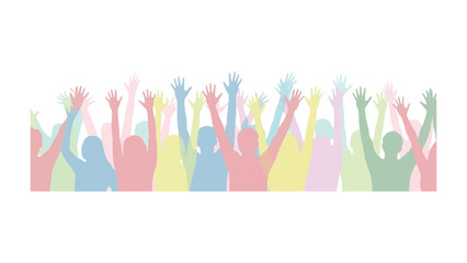 Joyful Silhouette: A colorful silhouette captures the spirit of community and the collective jubilation of many people. expressing their enthusiastic gesture with outstretched hands