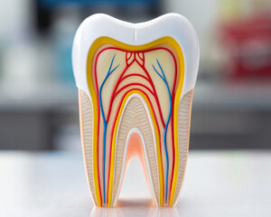 Cross section tooth dental anatomy enamel dentin pulp nerve blood vessel root canal oral health dentistry