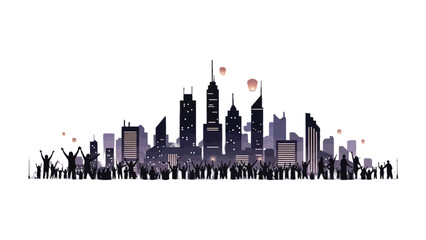 Skyline Spectacle: A vibrant cityscape silhouette captures the excitement of a dynamic urban celebration.
