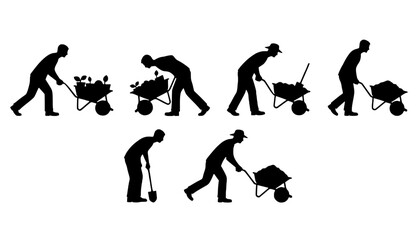 Gardener Pushing Wheelbarrow Silhouette