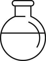 Round bottom flask line icon holding liquid, representing chemistry and scientific research