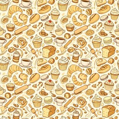 Hand-Drawn Bakery Pastries Seamless Pattern &mdash; Cozy Food Background
