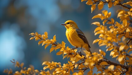 golden colour bird sit on golden tree