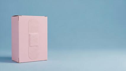 Minimalist Pink Box on Blue Background.