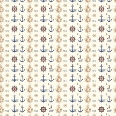 Nautical Anchors & Rope Seamless Pattern &mdash; Marine Vector Background