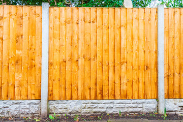 Brand new fence panels flat view, boundary fencing with concrete posts
