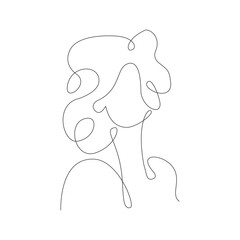 Curly Hair Woman Abstract Face One Line Art Illustration