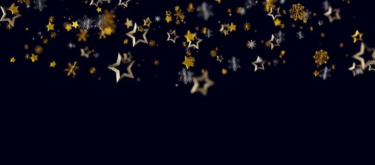 Abstract background featuring golden stars and snowflakes on a deep blue backdrop, perfect for holiday greetings and cel © vegefox.com