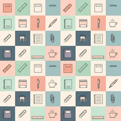 Modern Office Supplies Seamless Pattern &mdash; Flat Icon Tileable Background