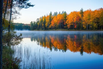 autumn trees reflected in water