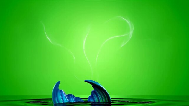 Mermaid tail emerging from green screen water with splash and magical glow effect for chromakey element