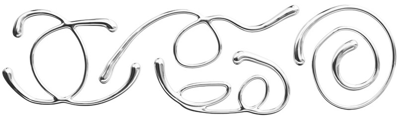 3d liquid chrome y2k abstract shape. Silver metal curve element set. Modern trendy fluid mercury flow, smooth wave, circle and spiral line. Aesthetic aluminum or platinum decoration