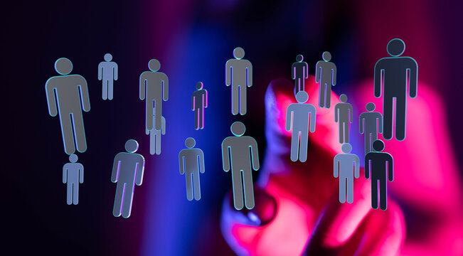 Abstract network of people silhouettes interacting, representing social connection, communication and the digit - Powered by Adobe