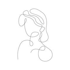 Woman Short Wavy Hair Abstract One Line Art Illustration
