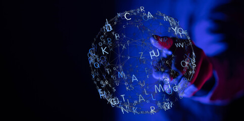 Innovative digital concept of global network, information flow, data interaction. Futuristic technology represe