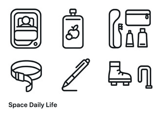 Icons of space daily life essentials: nutrition, hygiene, and tools