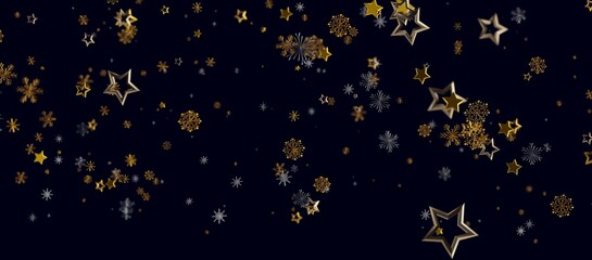 Elegant design featuring gold stars and snowflakes floating against a dark background, perfect for holiday greetings and © vegefox.com