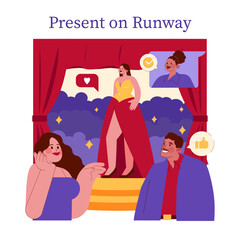 Fashion Model on Runway with Audience Interaction