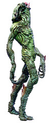3D Rendering Green Alien on White