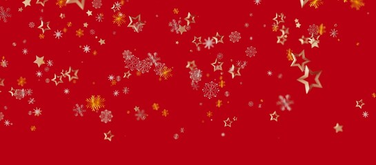 Christmas background with golden stars and snowflakes on red backdrop. Perfect for holiday design projects, greetings, invitations. © vegefox.com