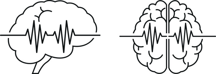 Human brain activity concept showing electrical impulse line diagram, neurological thought process icon illustration vector.