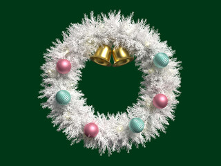 オナーメントで装飾されたクリスマスリースの3Dイラスト