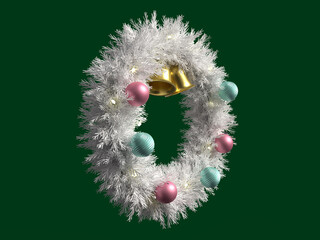 オナーメントで装飾されたクリスマスリースの3Dイラスト