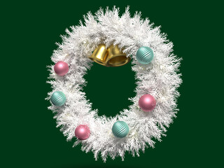 オナーメントで装飾されたクリスマスリースの3Dイラスト